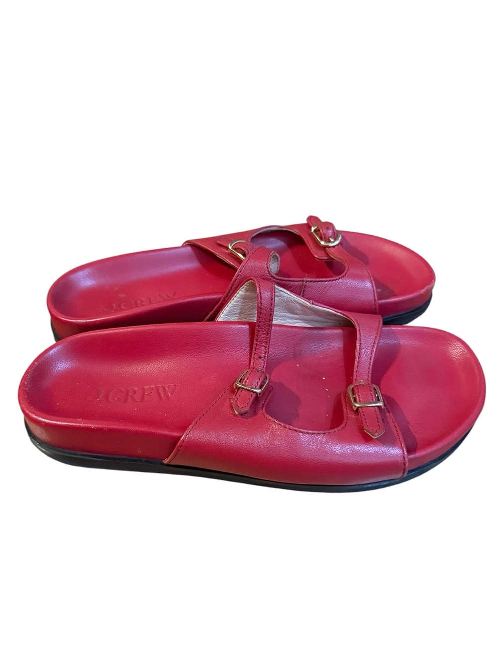 J.Crew Red Leather Double Buckle Slide Sandals Size 7
